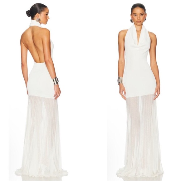 NWT HELSA Jazzlyn White Halter Maxi Cowl Neck Dress - Picture 2 of 3